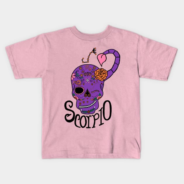 Scorpio Zodiac Dia De Los Muertos Style Kids T-Shirt by El Californiaro